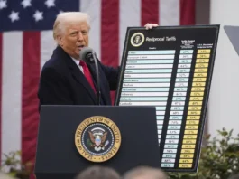 Le président des États-Unis Donald Trump lors de l’annonce des droits de douane réciproques, le 2 avril dernier.