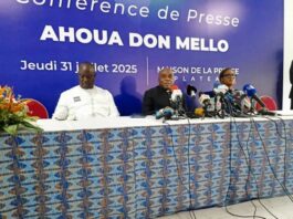Ahoua Don Mello en conférence de presse ce jeudi 31 juillet 2025, à Abidjan. (Ph: Dr)